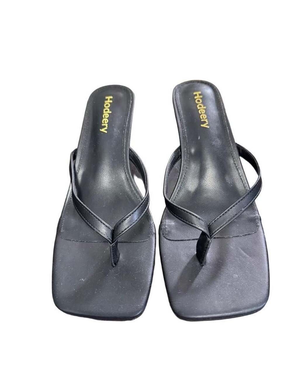 Hodeery Kitten Heel Thong Sandals Size 9.5 Black